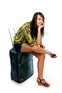 带着手提箱的女孩幸福商务微笑通勤者行李乐趣商业白色成人飞机场图片