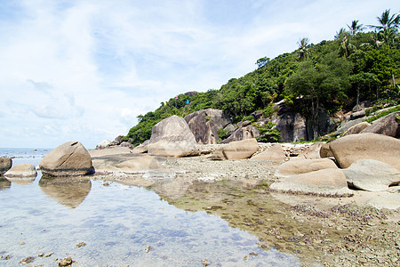 泰国高山水岛 海滩上堆积的岩石棕榈情调游客异国支撑海洋假期旅行热带天空图片