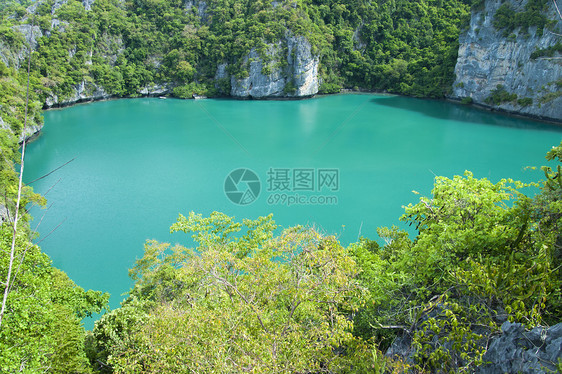 Angthong国家海洋公园Koh sam岩石旅游木头石头椰子棕榈游客蓝色旅行顶峰图片