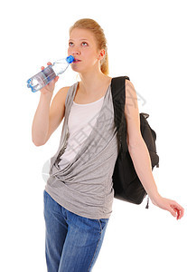 饮用净水女孩女性黑色女士塑料背包运动蓝色手臂口渴图片
