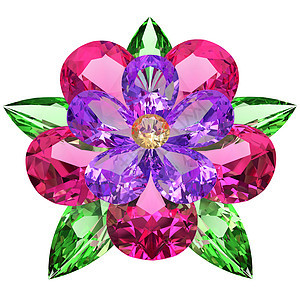 由白上彩色宝石组成的花朵紫色奢华艺术石头反射玻璃折射红宝石钻石矿物图片