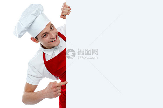 男性厨师用空白菜单表示图片