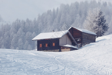 冬冬房森林假期小屋降雪房子松树天空星星滑雪问候语图片
