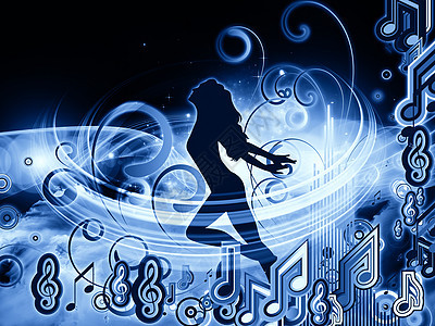 音乐背景女孩插图音乐会舞蹈笔记墙纸星云蓝色漩涡作品图片