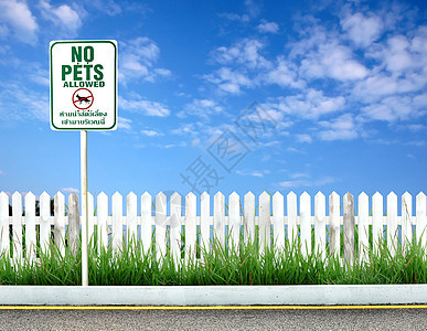 没有宠物允许的标志环境木头场地院子花园季节蓝色地平线天空栅栏图片