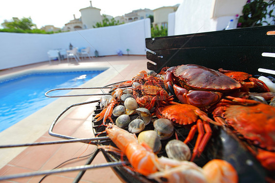 烧烤木炭的螃蟹虾火焰煤炭假期食物美味盘子烧伤桌子午餐美食图片