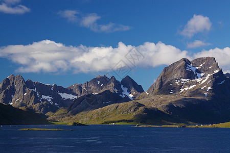 Lofoten 上的峰值风景旅行海岸山脉峡湾山峰大豆顶峰村庄目的地图片