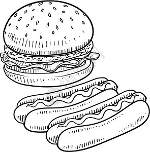 汉堡和热狗矢量草图图片