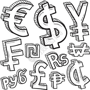 货币符号分类矢量草图图片