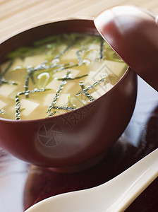 Miso Soup 杯和勺子食物豆腐汤类美食陶瓷食品大豆大石汤品图片