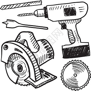 劳动技能大赛动力工具矢量草图插画