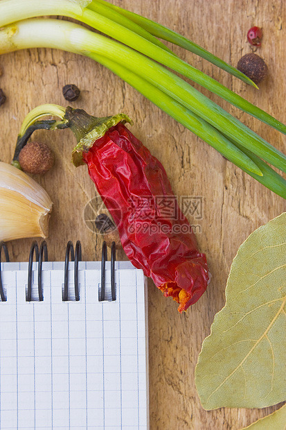 调味品菜单洋葱叶子胡椒食物厨房食谱香料味道笔记笔记本图片