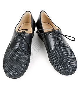 时髦的黑皮鞋鞋带配件工作室白色鞋类抛光皮革图片
