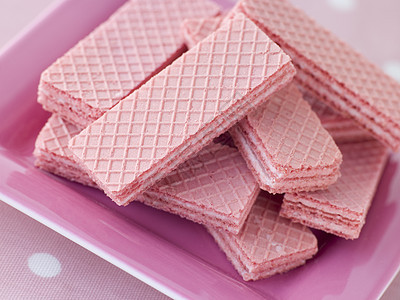 粉色Wafer饼干盘子糖果食物晶圆甜食厨艺水平孩子们派对奶油图片