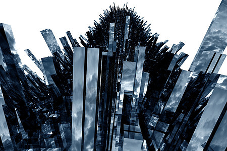 3d号抽象摩天大楼城市插图渲染天空镜子中心商业刮刀办公室蓝色图片