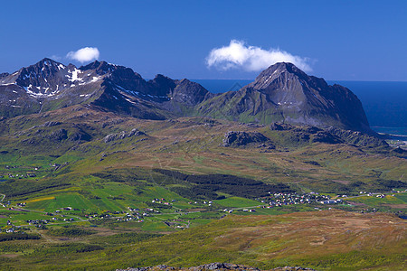 洛福顿山地全景高地大豆山脉山峰鸟瞰图胜地旅游风景图片