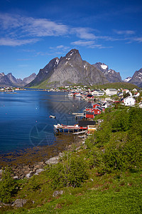 Reine 图片城钓鱼大豆房子山脉旅游胜地红色峡湾村庄风景图片