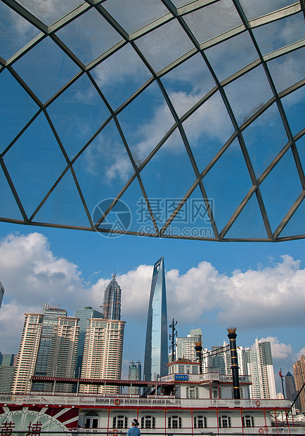 从 puxi 的上海布东风景外滩蓝色城市天空建筑场景经贸地标金融景观图片