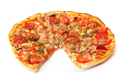 烤肉披萨圆圈白色火腿熏肉香料图片