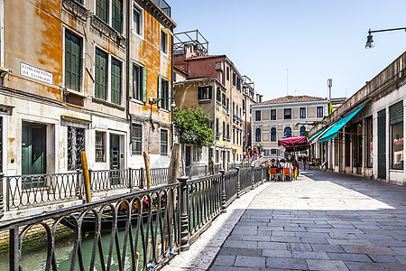 意大利威尼斯 意大利渠道吸引力城市历史性房子游客旅行景观建筑蓝色图片