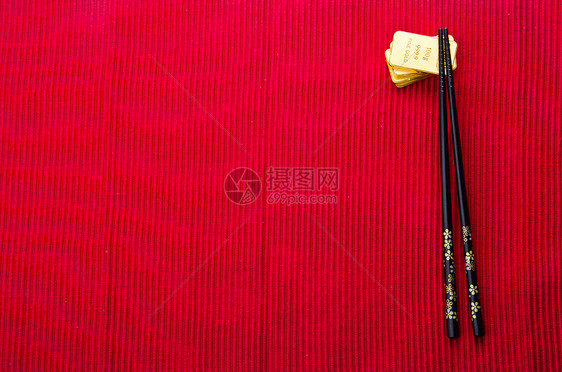 带有金条的中国背景棕色红色筷子食物菜单餐厅卡片寿司午餐文化图片