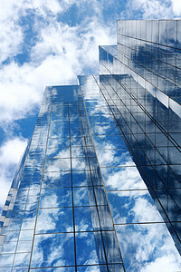 蓝镜玻璃大楼 外部建筑和外楼天空白色角落画幅矩形办公室反射窗户镜子阳光图片
