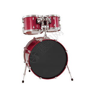 孤立的一组红鼓娱乐韵律白色成套低音鼓组乐器电池手鼓工具图片