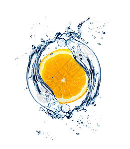 喷洒水中的橙色海浪白色橙子水果黄色食物图片