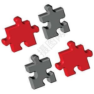 谜题拼图红色团体战略挑战玩具白色团队奢华插图解决方案图片