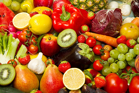 水果和蔬菜橙子萝卜辣椒黄瓜胡椒食物西瓜团体菠萝沙拉图片