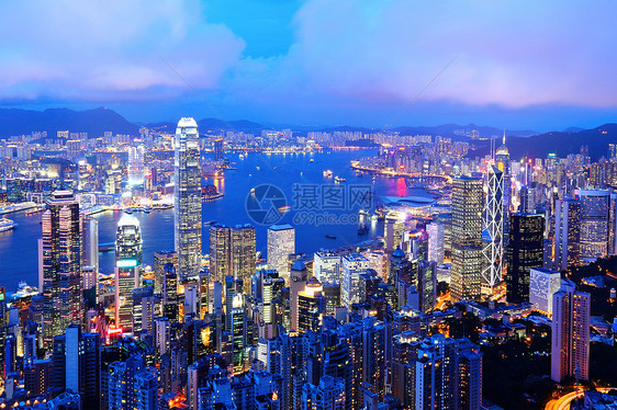 晚上在香港旅行景观旅游市中心金融港口经济天空假期场景图片