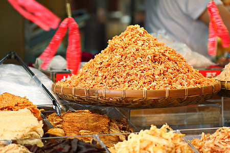 中国市场上的干虾干虾美食水平贝类海鲜店铺食物图片