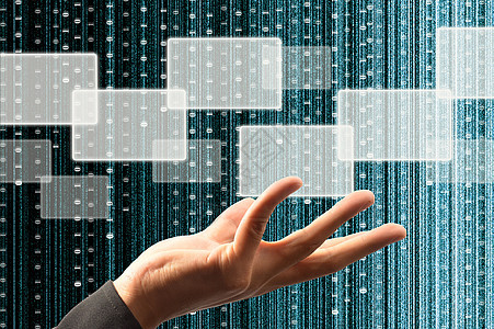 手握触摸屏幕界面语言绿色创新网络科学展示数据高科技插图矩阵图片
