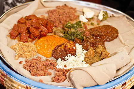传统埃塞俄比亚食品炖肉套件扫管午餐美食画眉文化食物戈门顶撞图片