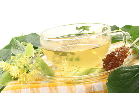 新鲜石花茶收集睡眠制药花草植物黄色茶杯绿色药物玻璃图片