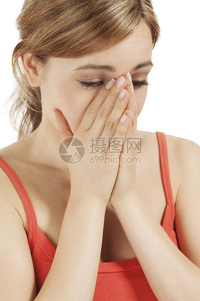 悲伤的妇女眼泪卫生发烧流感眼睛干草花粉保健过敏成人图片
