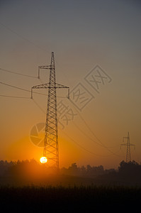 太阳和电线杆的日出风景图片