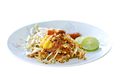 帕德泰语食物柠檬小吃花生面条烹饪油炸蔬菜午餐盘子图片