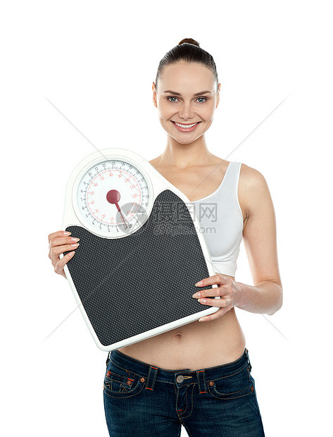 体重称重的健康年轻女性妇女图片