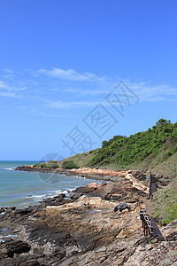 热带海滩上的石头地平线情调海洋支撑边缘冲浪碎石海浪卵石场景图片