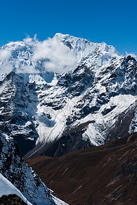 从Renjo通行证看的雪山山脉场景图片