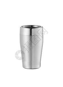 大钢杯 有盖子和处理器 在白色上隔离液体生活旅行用具热水瓶餐具真空食物金属咖啡图片
