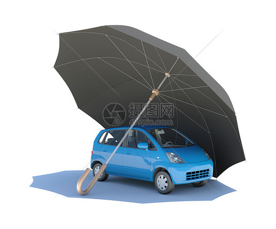 覆盖蓝色汽车的保护伞图片
