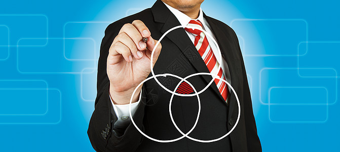 商务人士绘制交叉圆形图 并用阴影蒙住男人红色教学圆圈图表人士老师中心经理涉及图片
