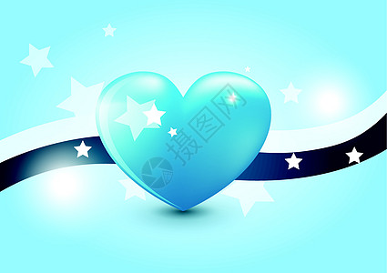 心脏病心脏插图卡通片折射丝带艺术条纹星星横幅创造力蓝色庆典图片