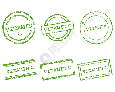 维生素C邮票销售插图商业按钮购物墨水绿色维生素贴纸打印图片