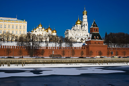 莫斯科克里姆林宫城市旅游宗教首都街道正方形蓝色金子大教堂教会图片