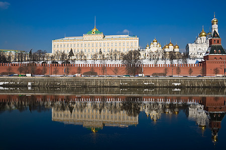 莫斯科建筑学正方形圆顶大天使宗教蓝色历史城市教会中心图片