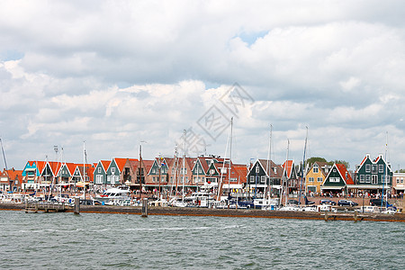 荷兰 Volendam港的船舶游艇旅行城市桅杆帆船房子港口天际旅游建筑图片