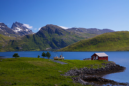 景色洛福顿Name山脉大豆山峰小屋峡湾渔船旅行目的地风景图片